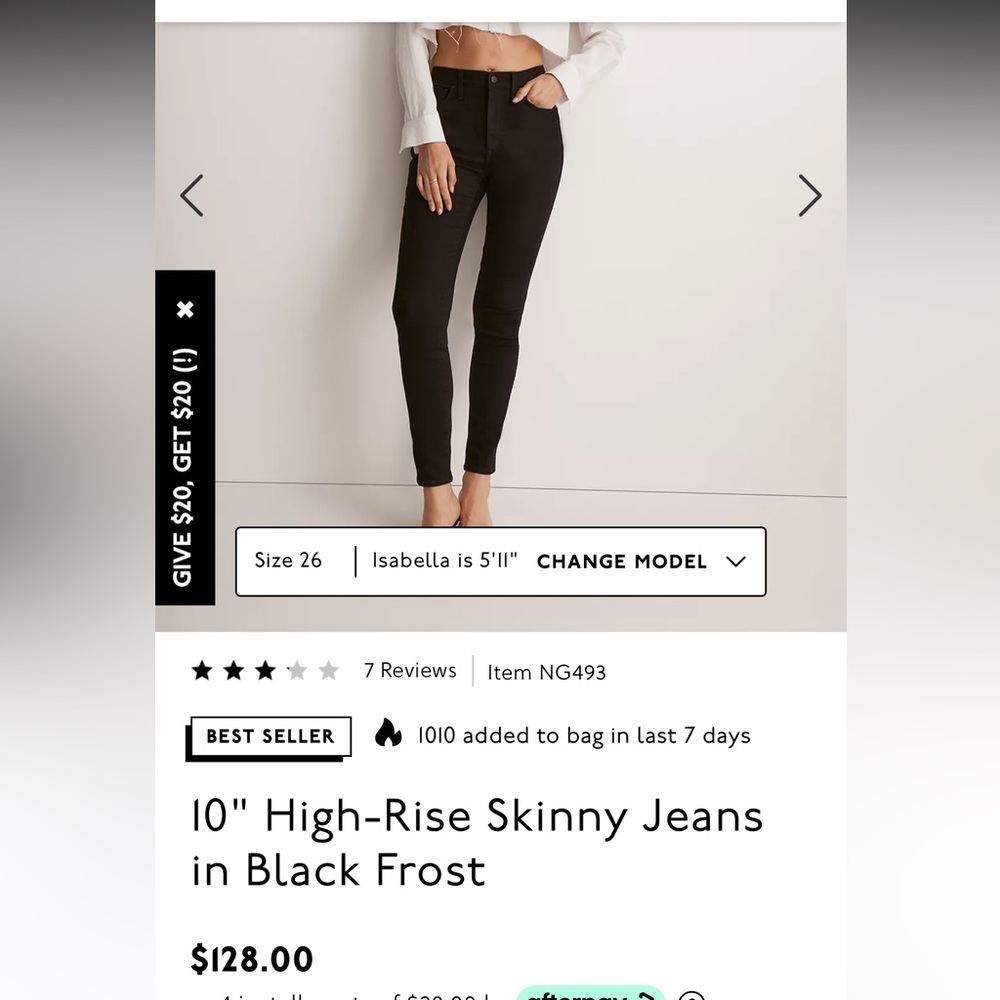 Madewell 10” high rise skinny